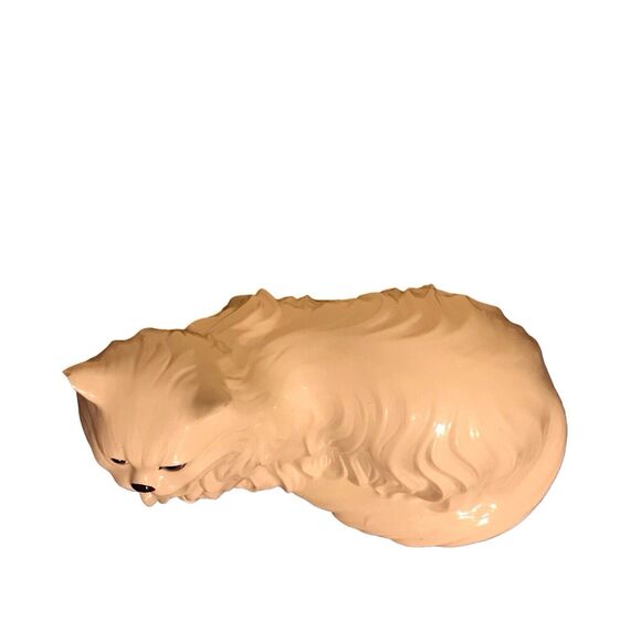 Vintage Ceramic White Persian Cat Blue Eyes Lifesize Figurine - Picture 9 of 13